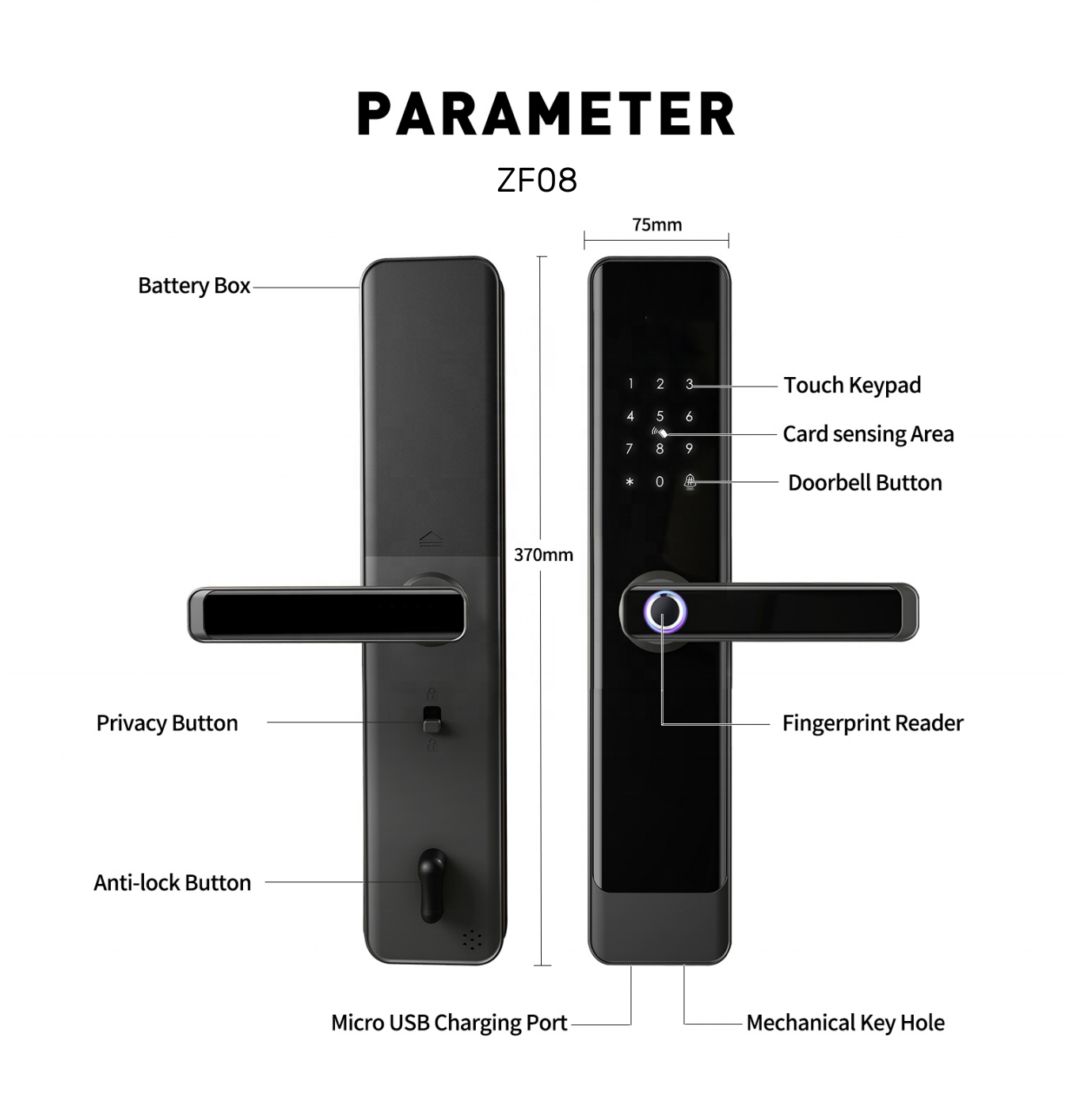 UNITK TTlock APP smart handle door lock fingerprint ble password keyless entry lock