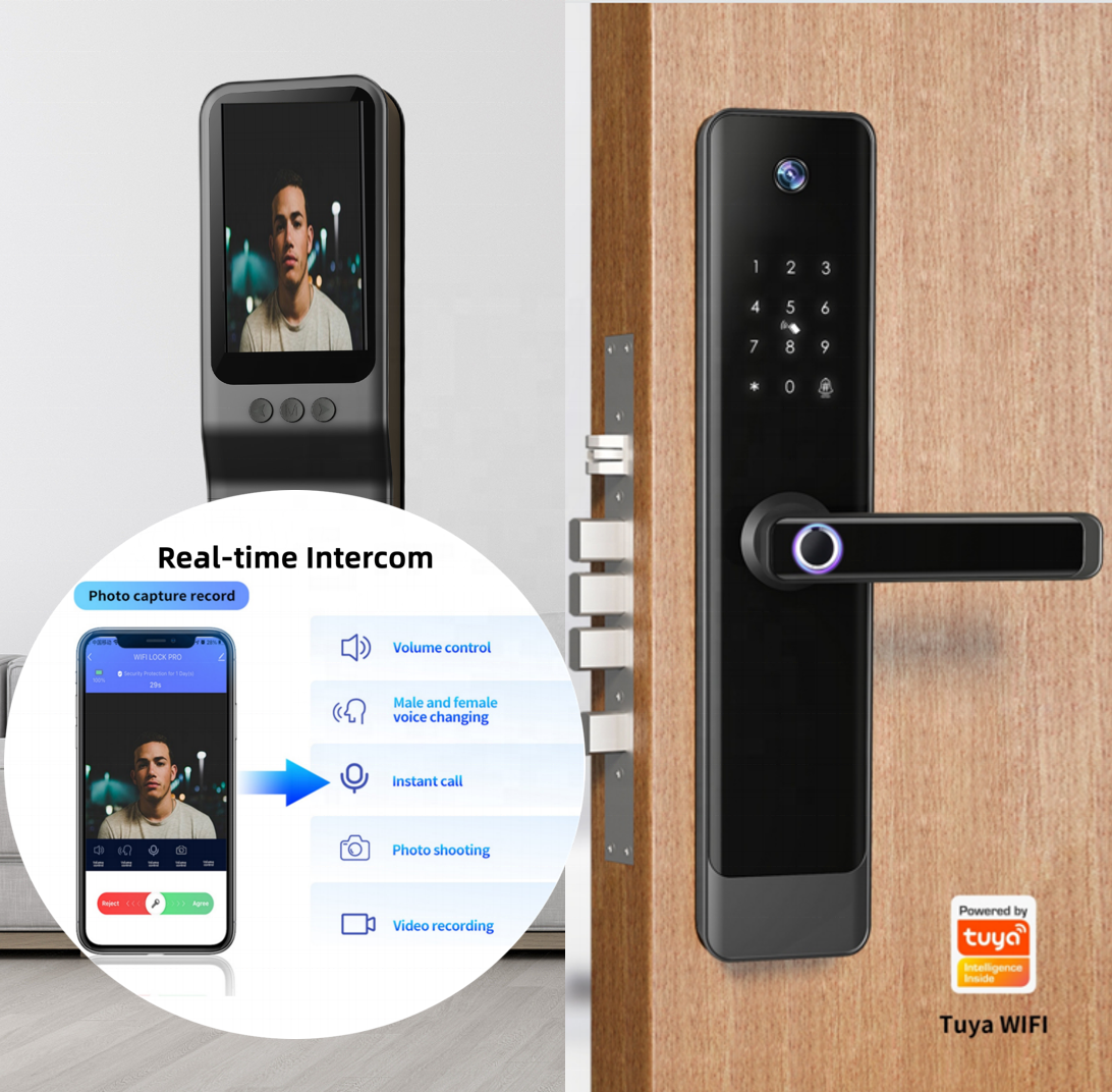 UNITK smart door handle lock ble password keyless  fingerprint digital safe door lock for home