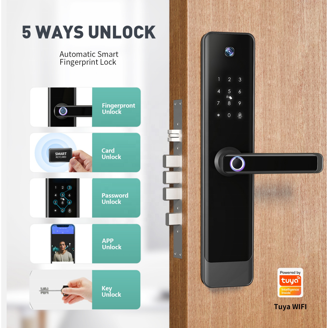 UNITK smart door handle lock ble password keyless  fingerprint digital safe door lock for home