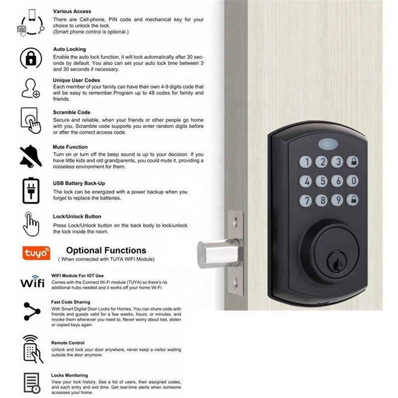 keyless digital cylinder smart card door lock with tuya lock smart app front door lock