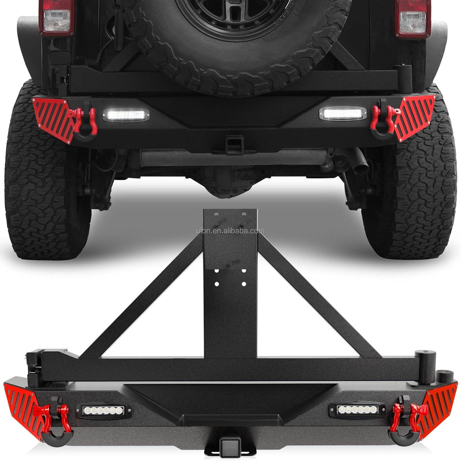 Factory Price OEM Off-Road Rear Bumper with Spare Tire Carrier Fit 2007-2018 Jeep Wrangler JK JKU, Built-in Hitch Receiver