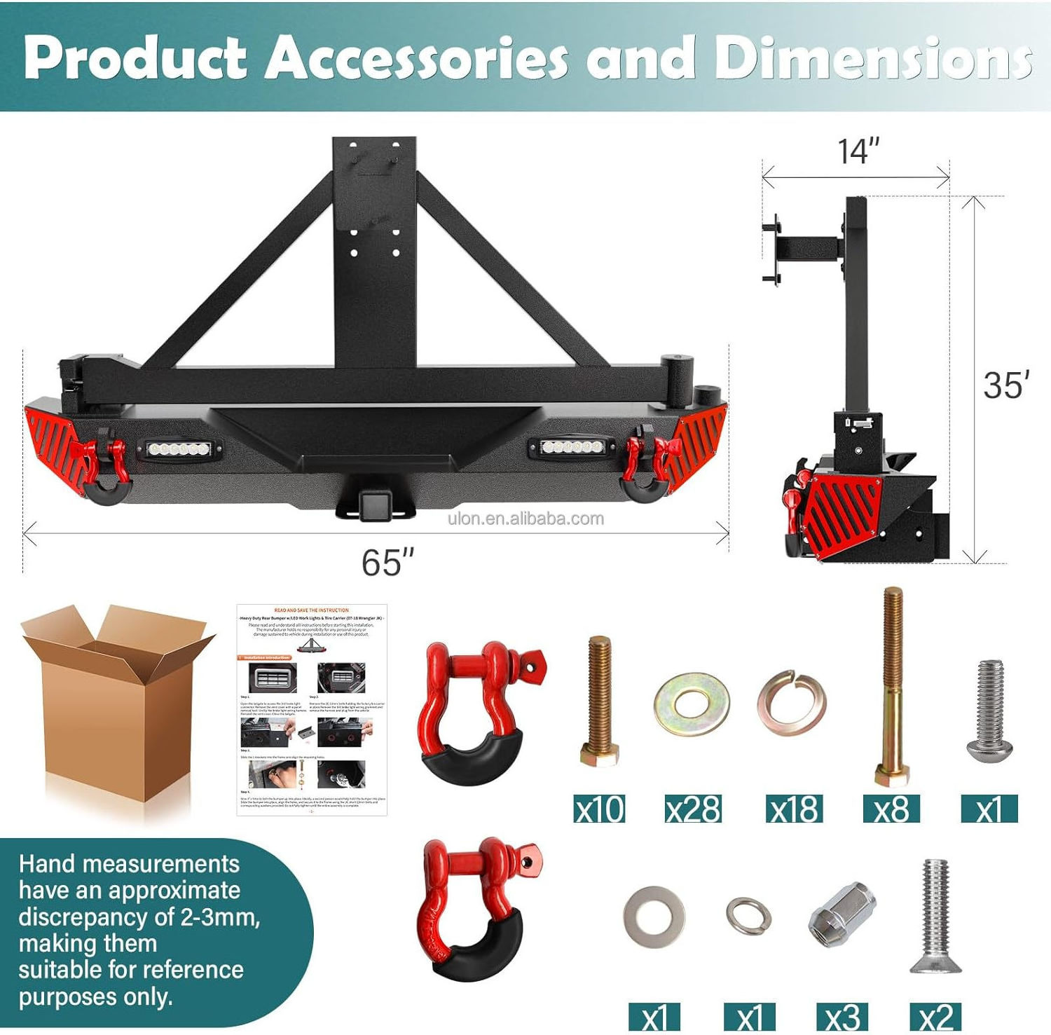 Factory Price OEM Off-Road Rear Bumper with Spare Tire Carrier Fit 2007-2018 Jeep Wrangler JK JKU, Built-in Hitch Receiver