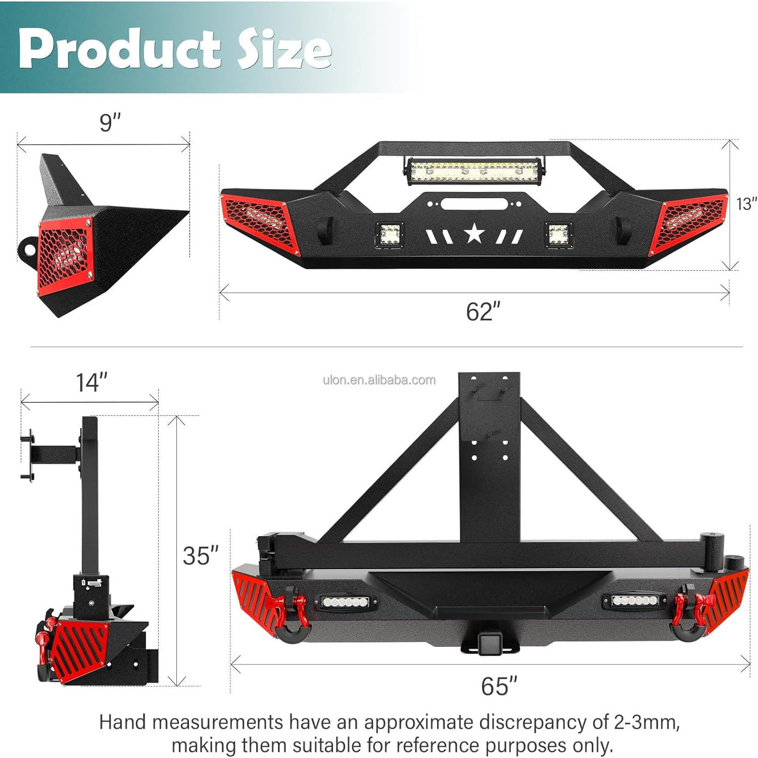 Factory Price OEM Front & Rear Bumper with Spare Tire Carrier fit 2007-2018 Jeep Wrangler JK JKU with Winch Plate Hitch Receiver