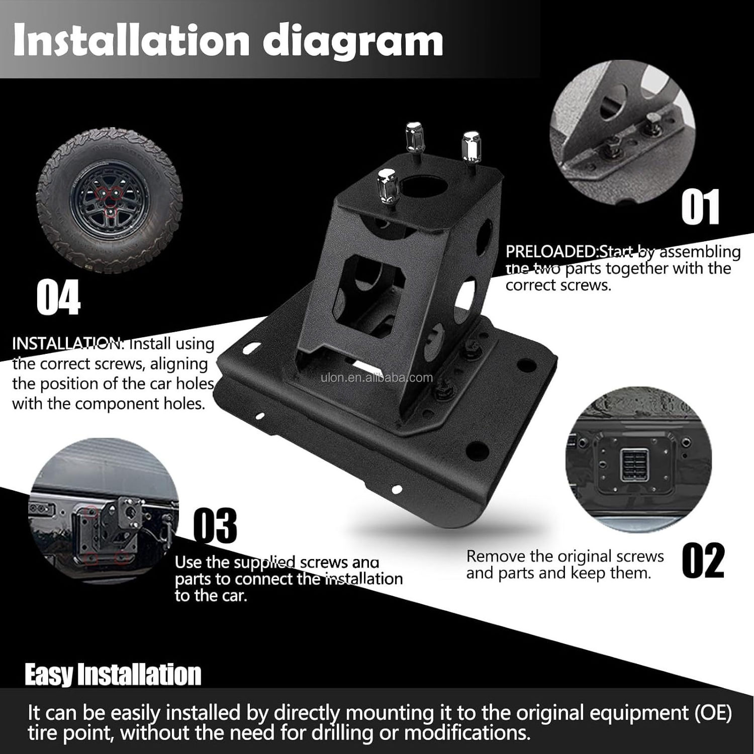 Adjustable Spare Tire Carrier Fit 2007-2018 Jeep Wrangler JK JKU Heavy Duty Spare Tire Holder up to 40 inches Spare Wheel