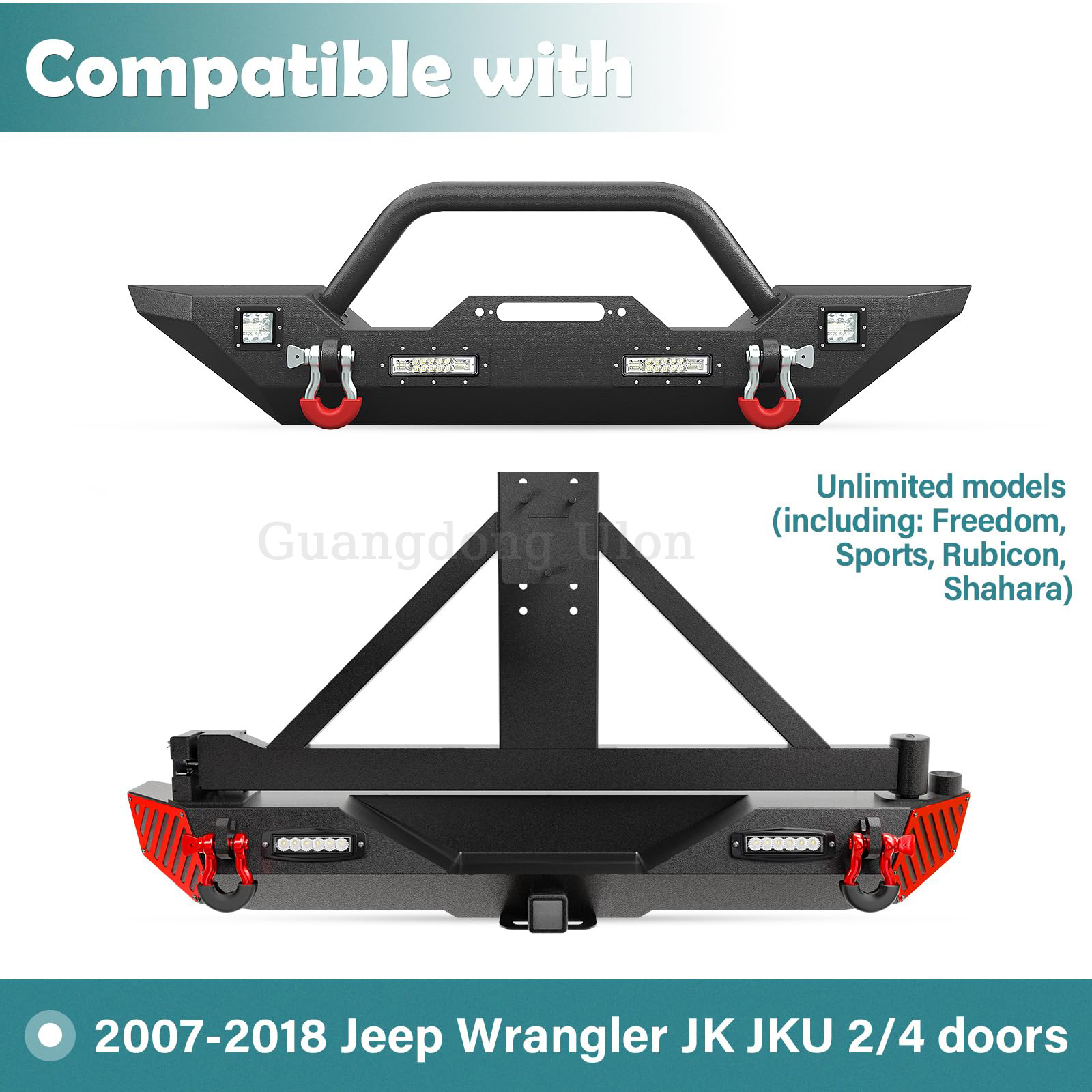 Hot Sell Front & Rear Bumper w/Spare Tire Carrier Compatible with 2007-2018 Jeep Wrangler JK JKU Unlimited (2/4 Doors)