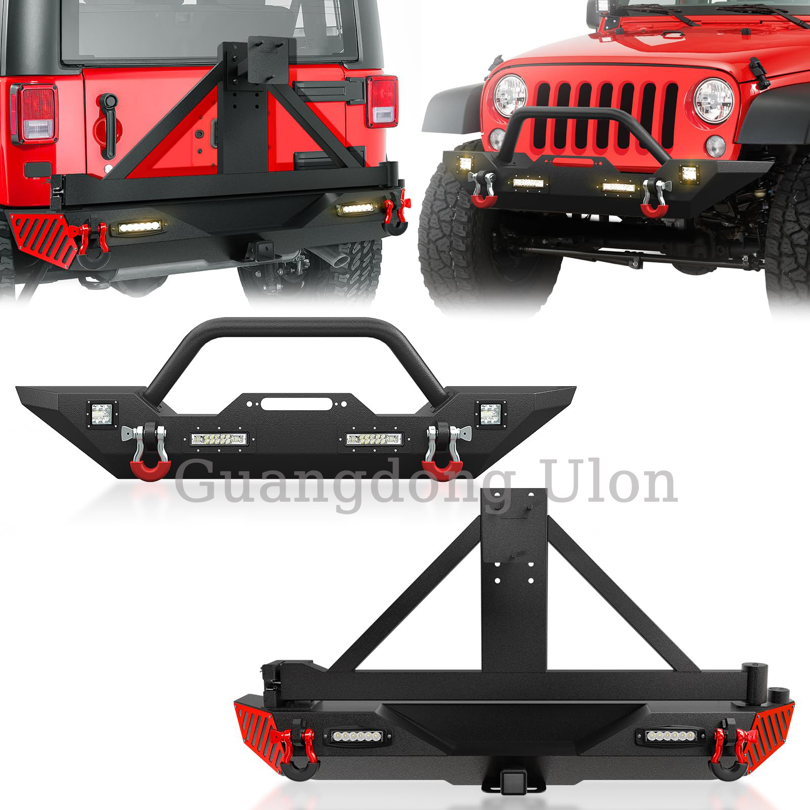 Hot Sell Front & Rear Bumper w/Spare Tire Carrier Compatible with 2007-2018 Jeep Wrangler JK JKU Unlimited (2/4 Doors)