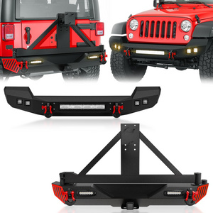 Hot Sell Full Width Front & Rear Bumper Combo with Spare Tire Carrier Compatible with 2007-2018 Jeep Wrangler JK JKU Unlimited