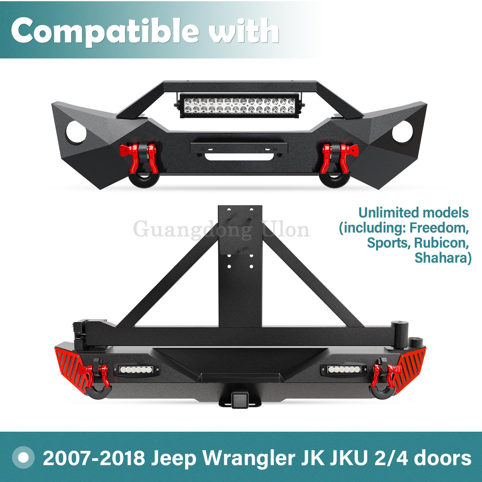 Factory Price Front & Rear Bumper with Tire Carrier Compatible for 2007-2018 Jeep Wrangler JK JKU w/Paintable Armor, Winch Plate