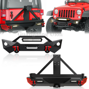 Factory Price Front & Rear Bumper with Tire Carrier Compatible for 2007-2018 Jeep Wrangler JK JKU w/Paintable Armor, Winch Plate