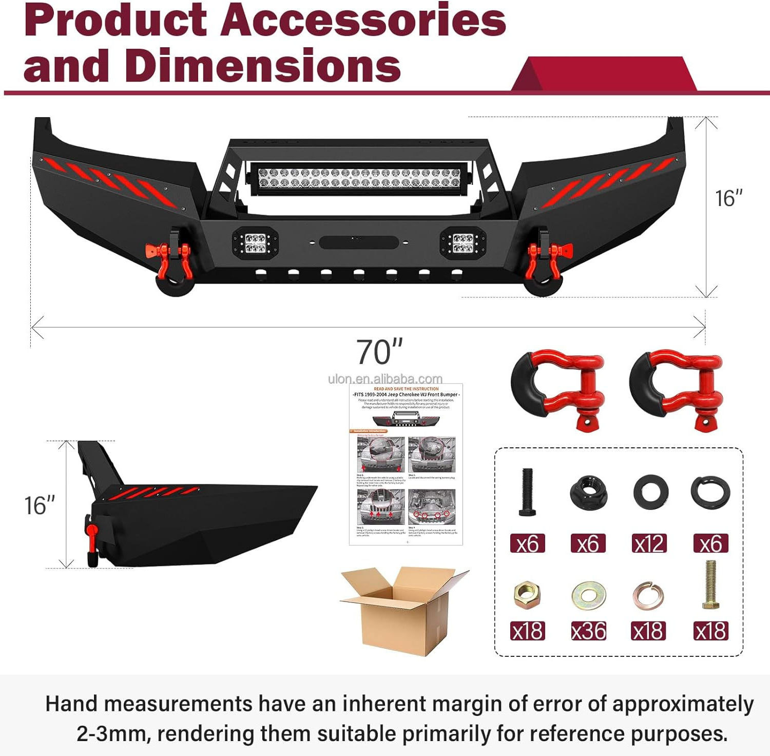 Factory Price OEM Front Bumper Fit 1999-2004 Jeep 2nd Gen Grand Cherokee WJ Off-road Bumper Equipped with Winch Plate