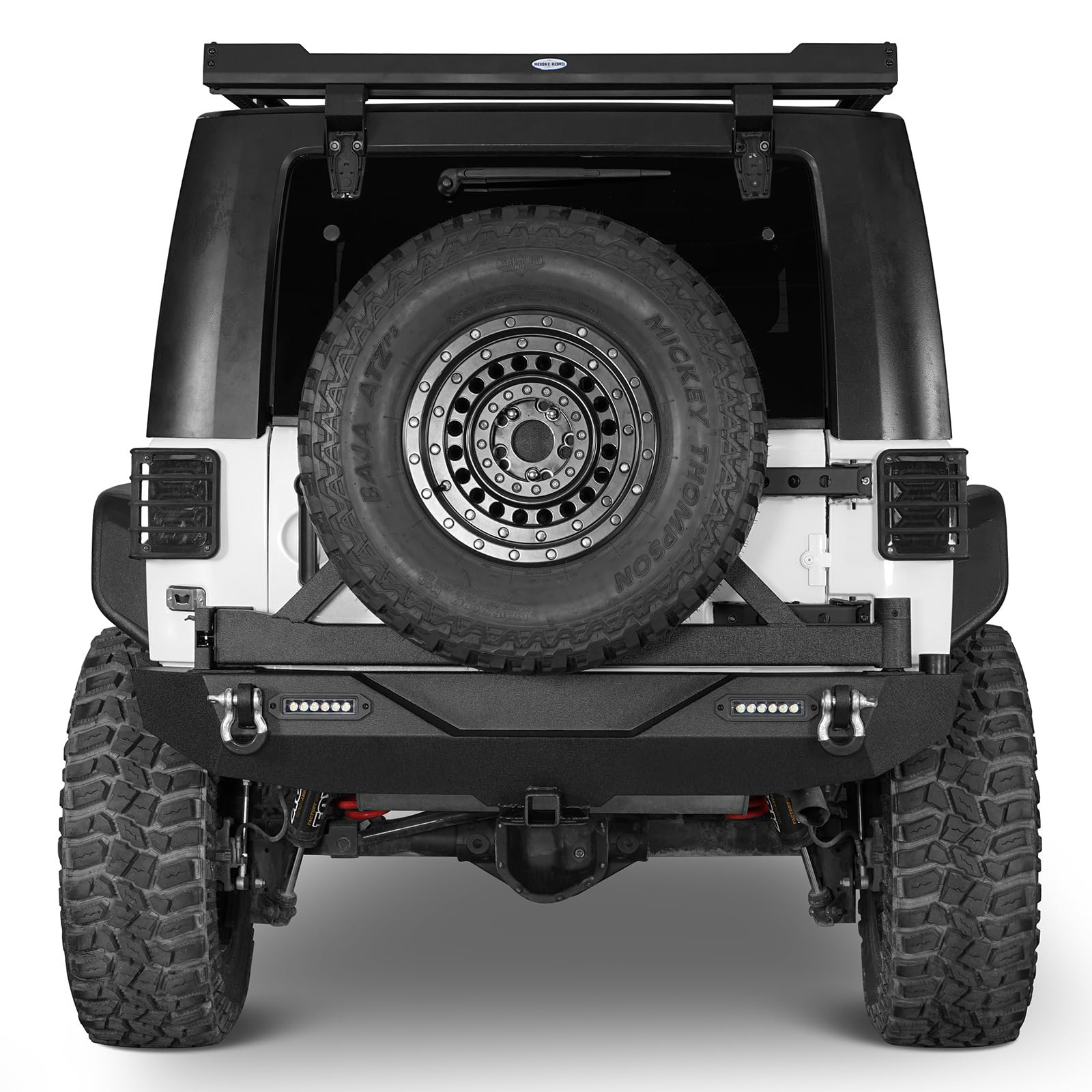 Front & Rear Bumper Combo w/Winch Plate & Spare Tire Carrier & LED Lights & D Rings Compatible with Jeep Wrangler JK 2007-2018