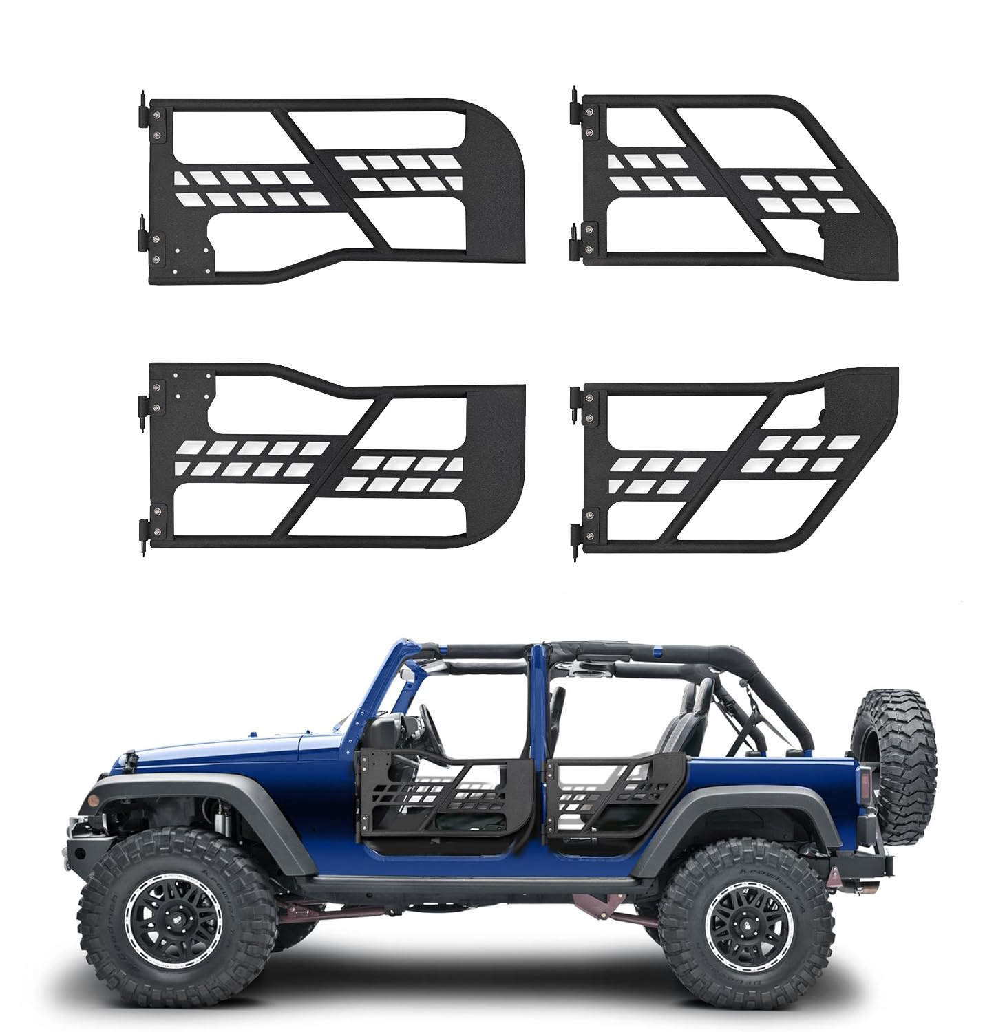 JK Tube Doors Half Door Fit 2007-2018 Jeep Wrangler JK JKU Unlimited 4-Door, Offroad Trail Adventure  (4 Pcs, Front & Rear Door)