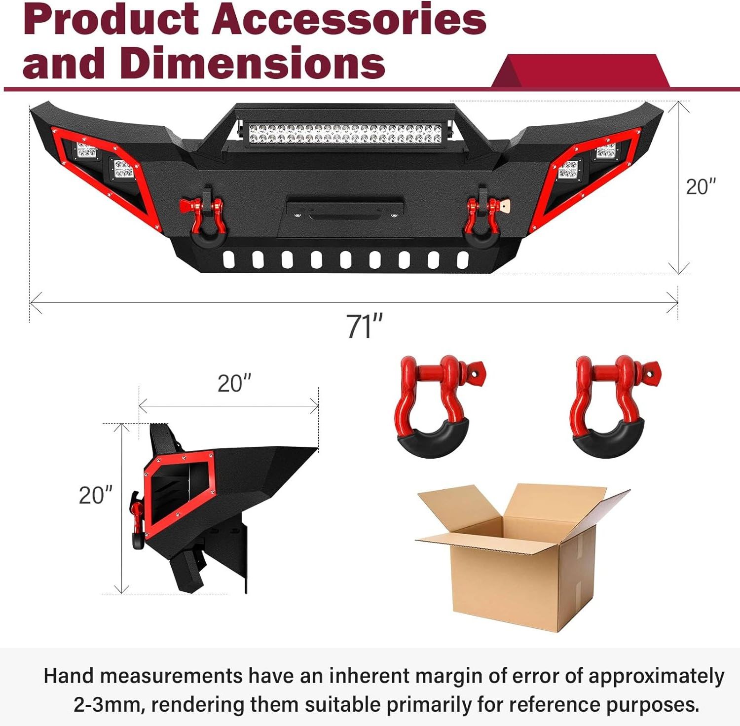 Factory Price Front Pickup Truck Bumper Fit 2005-2015 Toyota Tacoma 2nd Gen Equipped with Skid Plate, 4 x 18W LED Lights