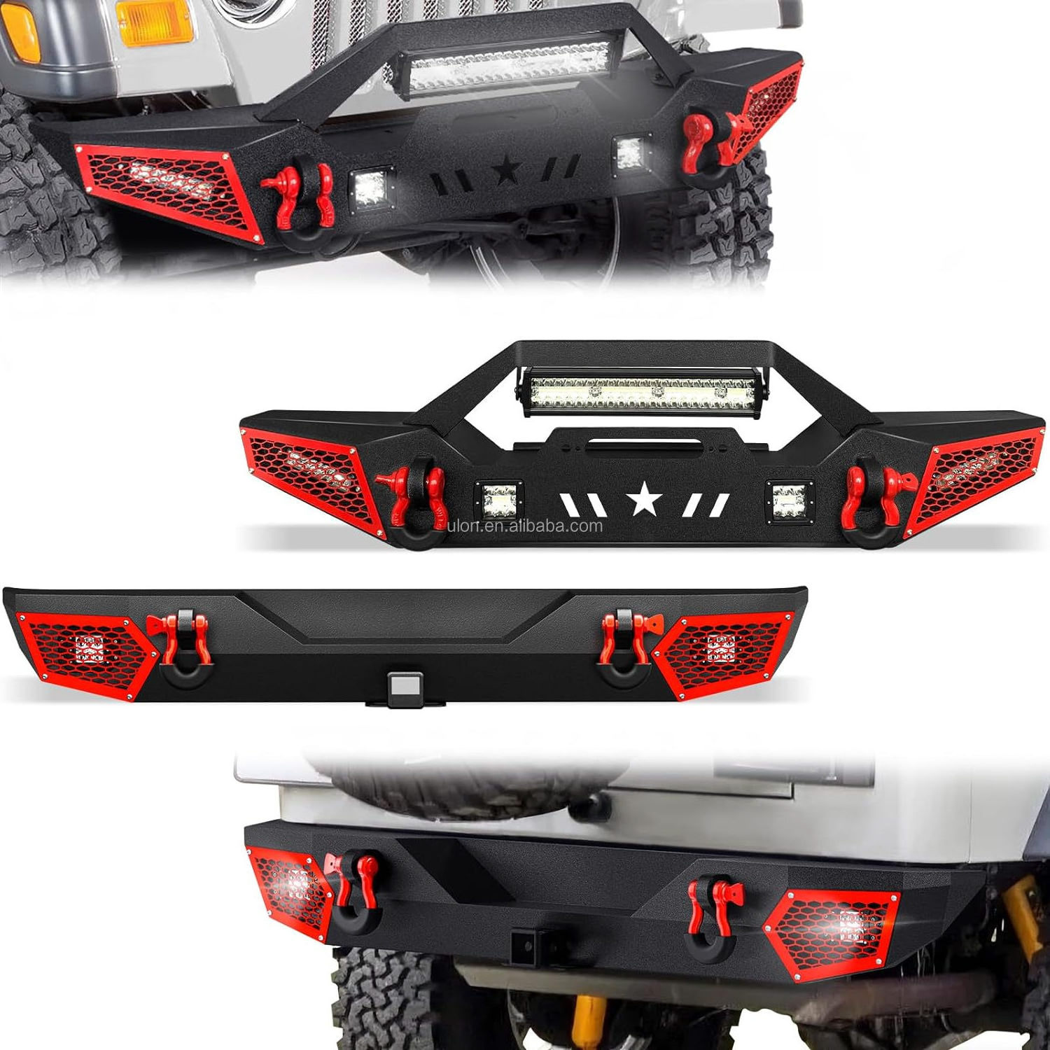 Factory Price OEM Front and Rear Bumper fit 1987-2006 Jeep Wrangler YJ TJ LJ Bumpers Built-in Winch Plate And Hitch Receiver