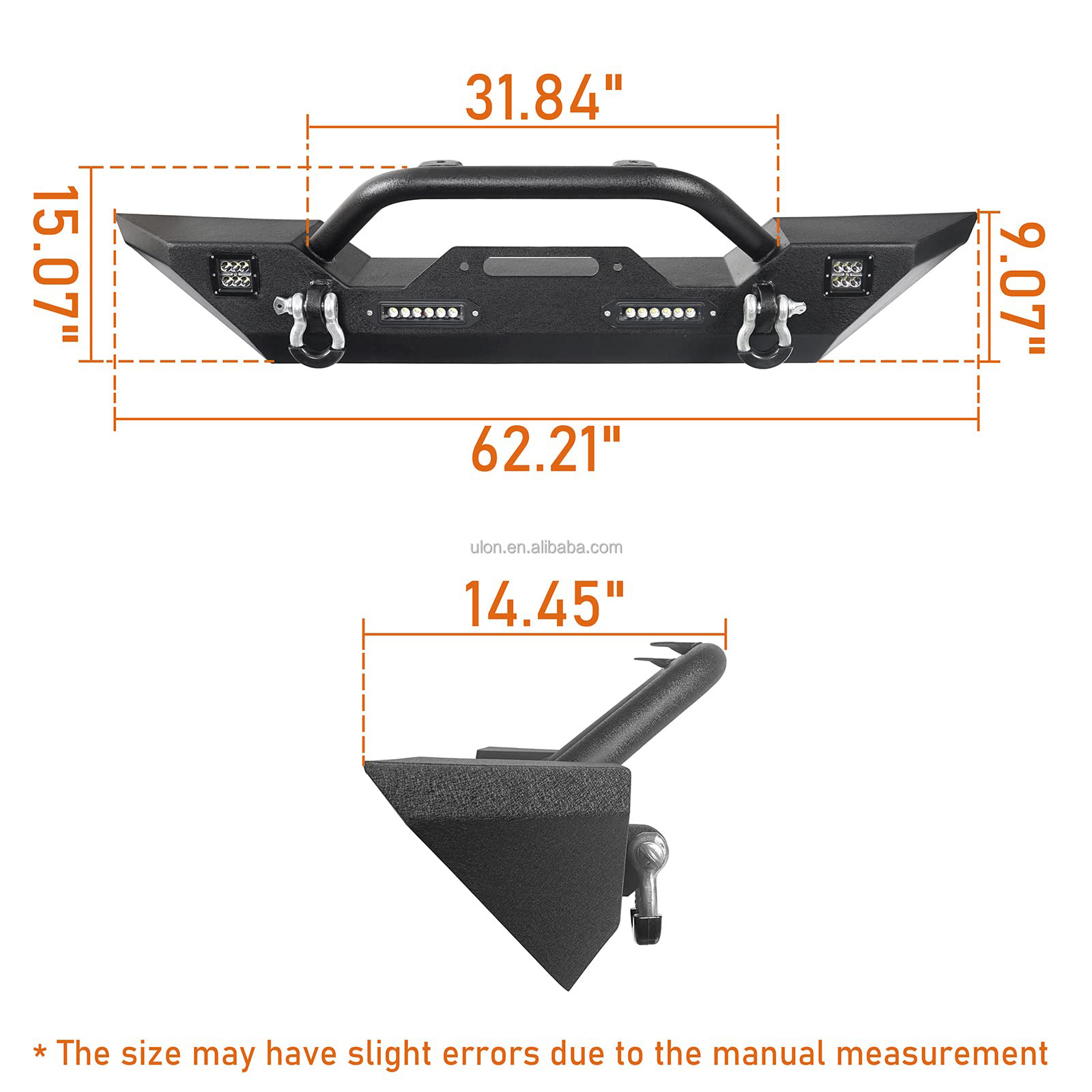 Front & Rear Bumper Combo w/Winch Plate & Spare Tire Carrier & LED Lights & D Rings Compatible with Jeep Wrangler JK 2007-2018