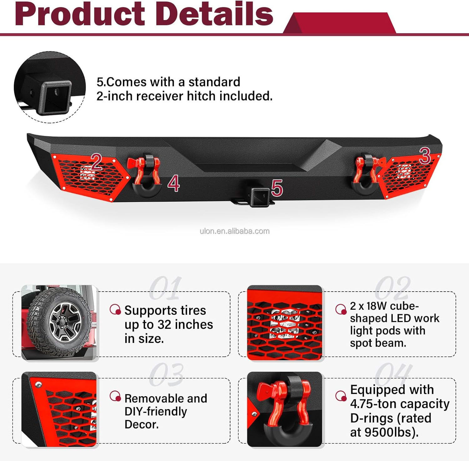 Factory Price OEM Front and Rear Bumper fit 1987-2006 Jeep Wrangler YJ TJ LJ Bumpers Built-in Winch Plate And Hitch Receiver