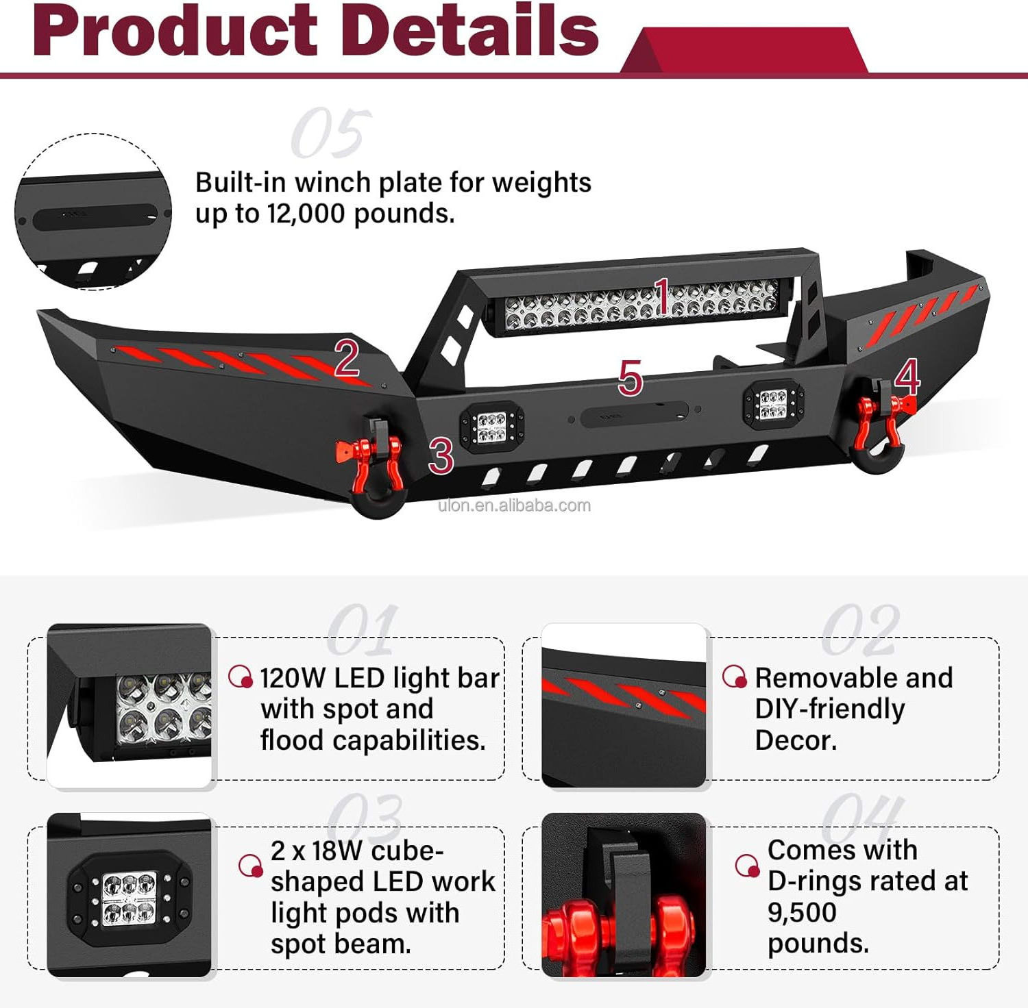 Factory Price OEM Front Bumper Fit 1999-2004 Jeep 2nd Gen Grand Cherokee WJ Off-road Bumper Equipped with Winch Plate