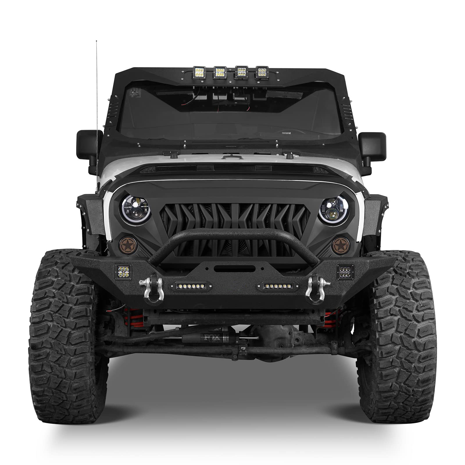 Front & Rear Bumper Combo w/Winch Plate & Spare Tire Carrier & LED Lights & D Rings Compatible with Jeep Wrangler JK 2007-2018