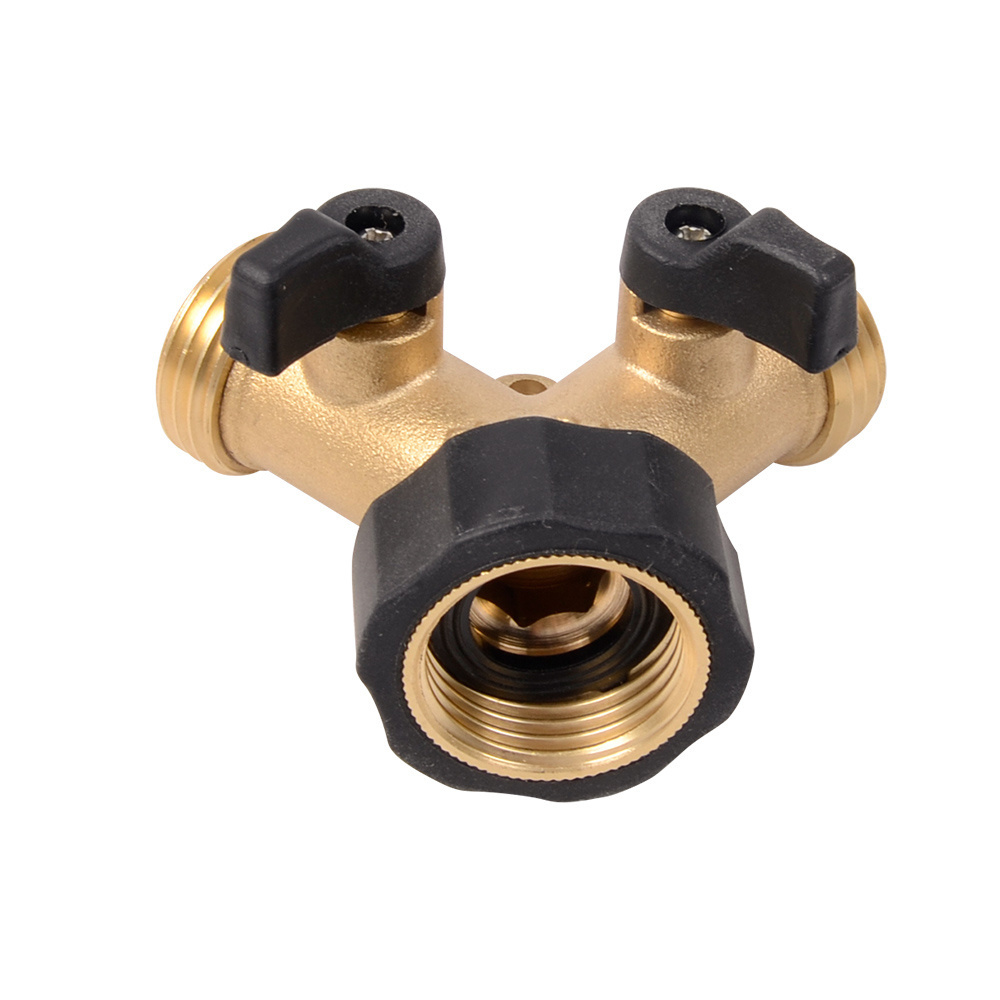 Garden 2 Way Y Valve Connectors Brass Hose Splitter Water Outdoor Garden Hose Adapter Pressure Regulator