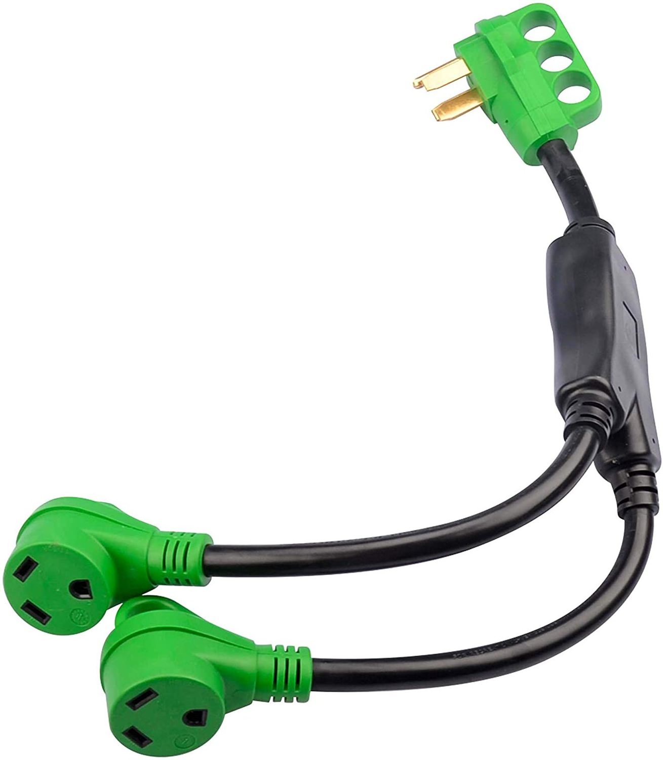 RV Y Adapter Cord 50 Amp 14-50P Male Plug to Two 30 Amp TT-30R Female with LED Power Indicator and Disconnect Handle