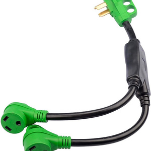 RV Y Adapter Cord 50 Amp 14-50P Male Plug to Two 30 Amp TT-30R Female with LED Power Indicator and Disconnect Handle