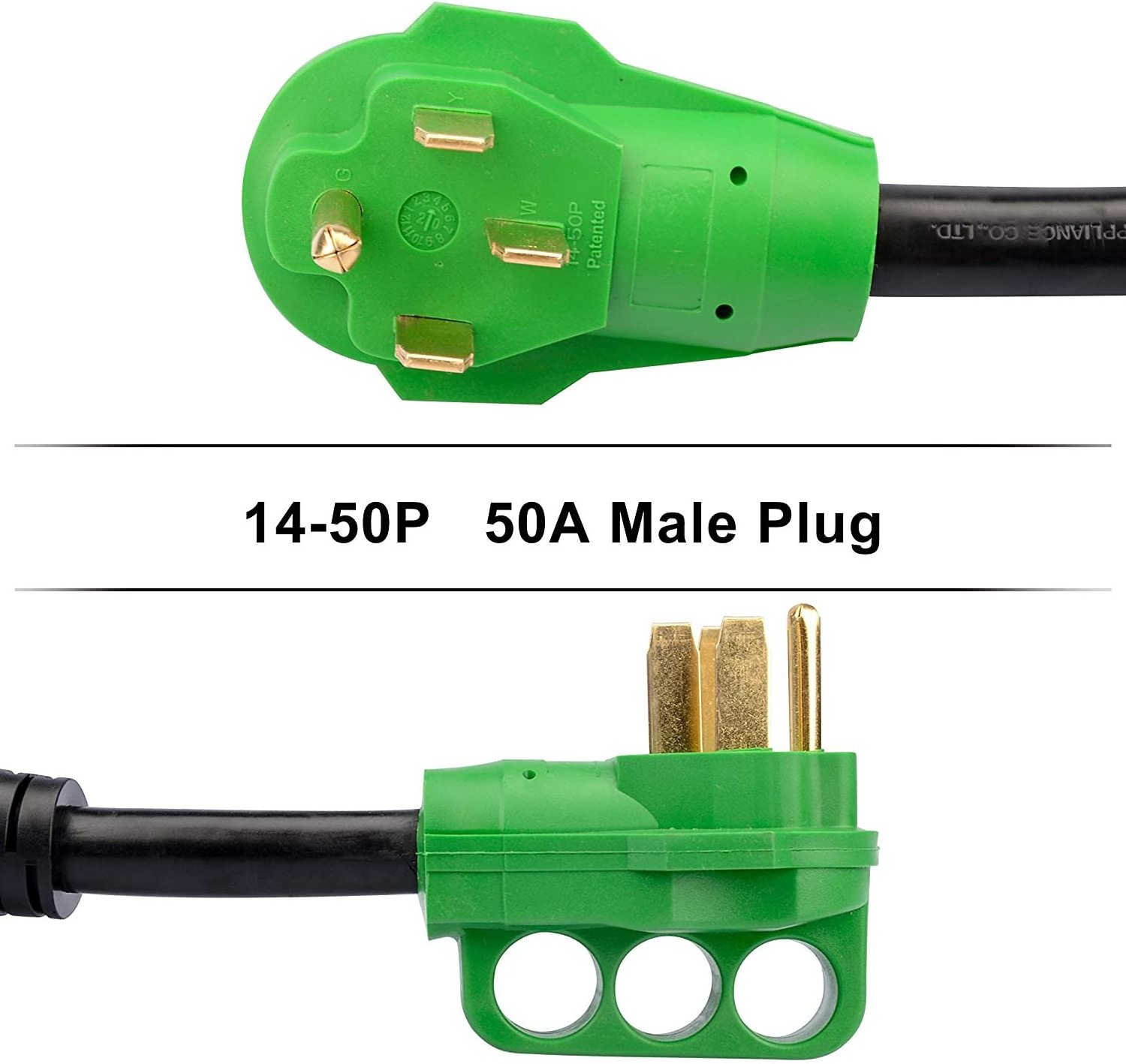 RV Y Adapter Cord 50 Amp 14-50P Male Plug to Two 30 Amp TT-30R Female with LED Power Indicator and Disconnect Handle