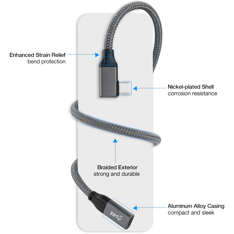 ULT-unite OEM ODM 90 Degrees Right Angle USB Type C Extension Cable