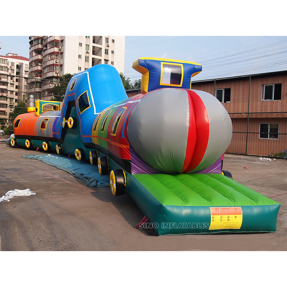 20m long giant children backyard inflatable train tunnel with slide and obstacle course inside for entertainment