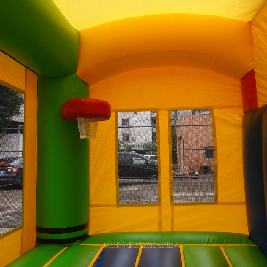 5x5m outdoor commercial kids crayon inflatable bounce house with basketball ring N slide inside for kids parties