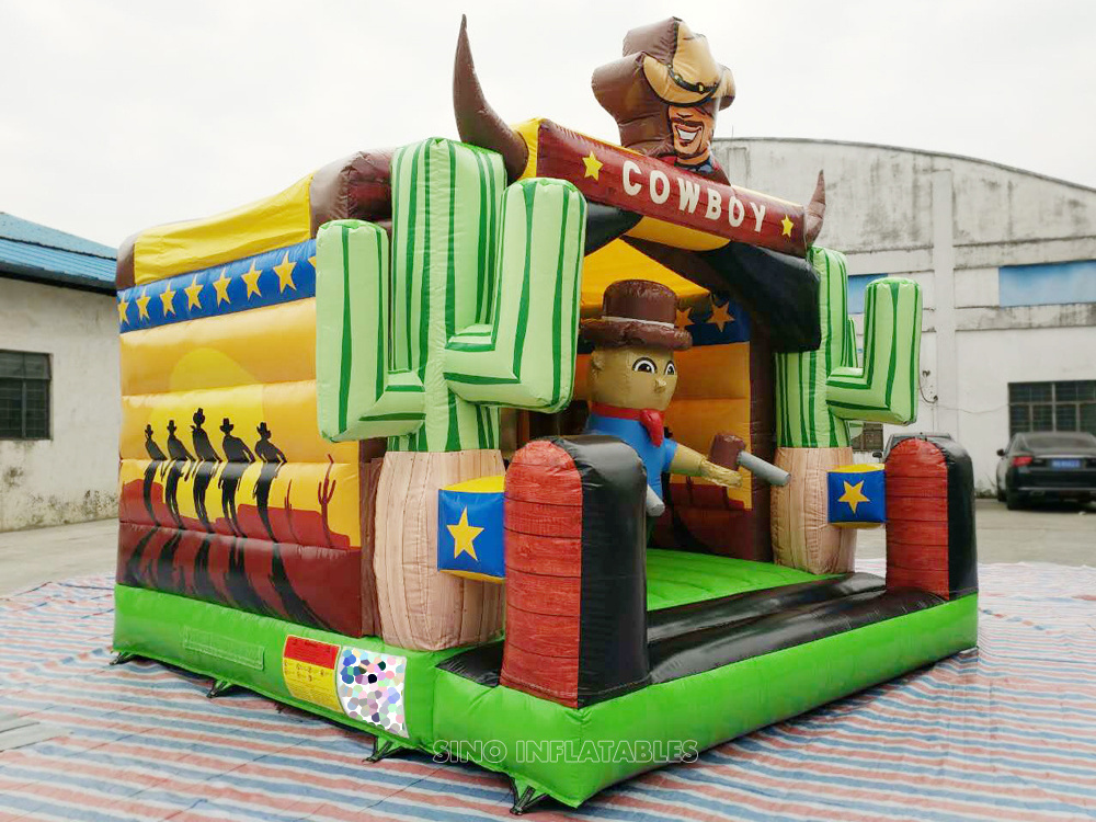 6x4.5 meters commercial grade kids cowboy inflatable bouncy castle with slide certified by EN14960 from China inflatable factory