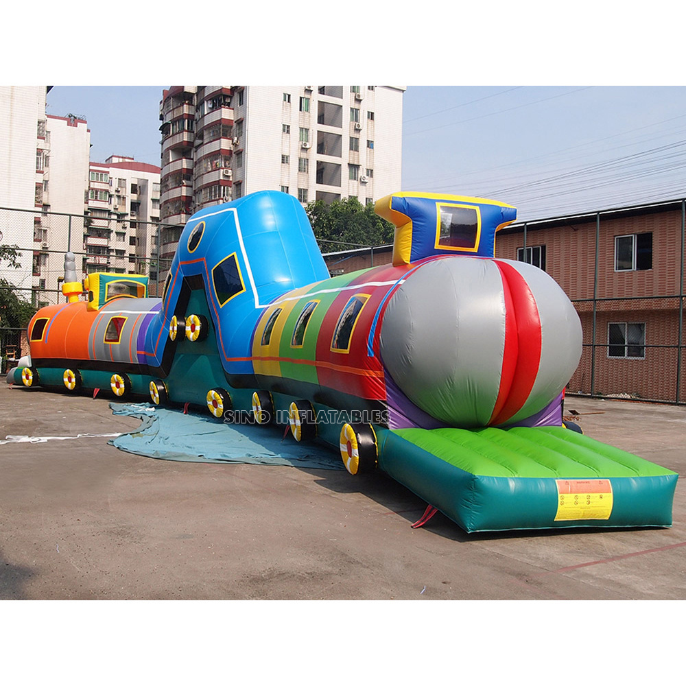 20m long giant children backyard inflatable train tunnel with slide and obstacle course inside for entertainment