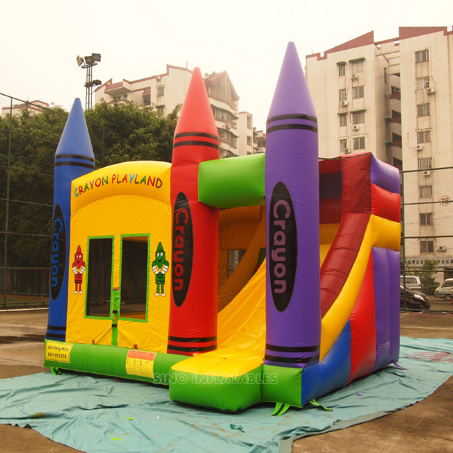 5x5m outdoor commercial kids crayon inflatable bounce house with basketball ring N slide inside for kids parties