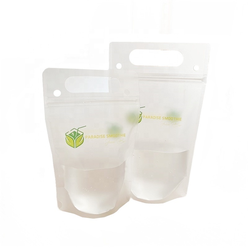 Smoothie Touch Juice Pouches With Single Pack Straw Hand-Held Translucent Reclosable Ziplock Drink Bag