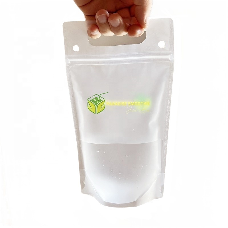 Smoothie Touch Juice Pouches With Single Pack Straw Hand-Held Translucent Reclosable Ziplock Drink Bag