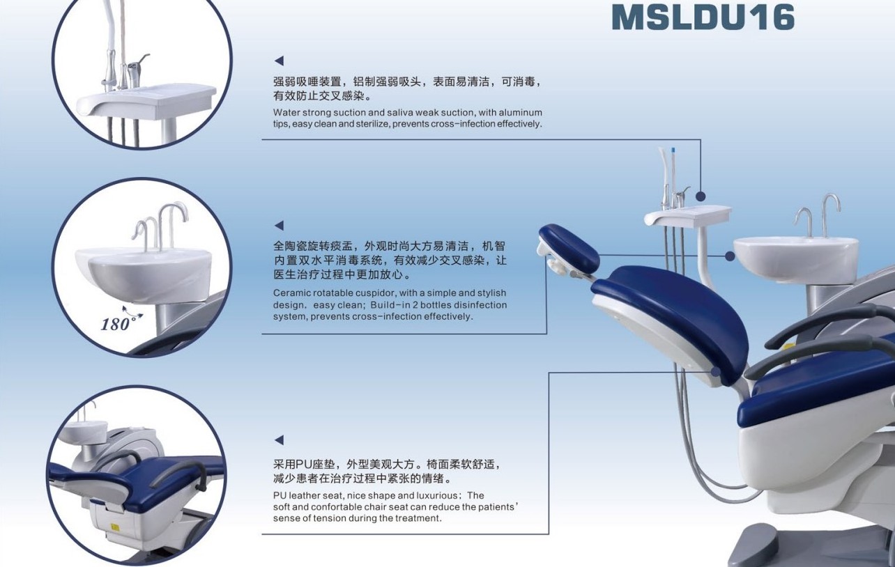 Premium Safety multifunctional dental chair with air compressor scaler, dental unit chair spare parts for dental clinic