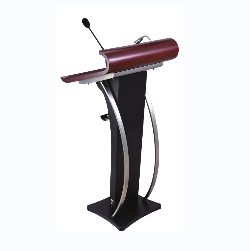 Metal podium with mic and light