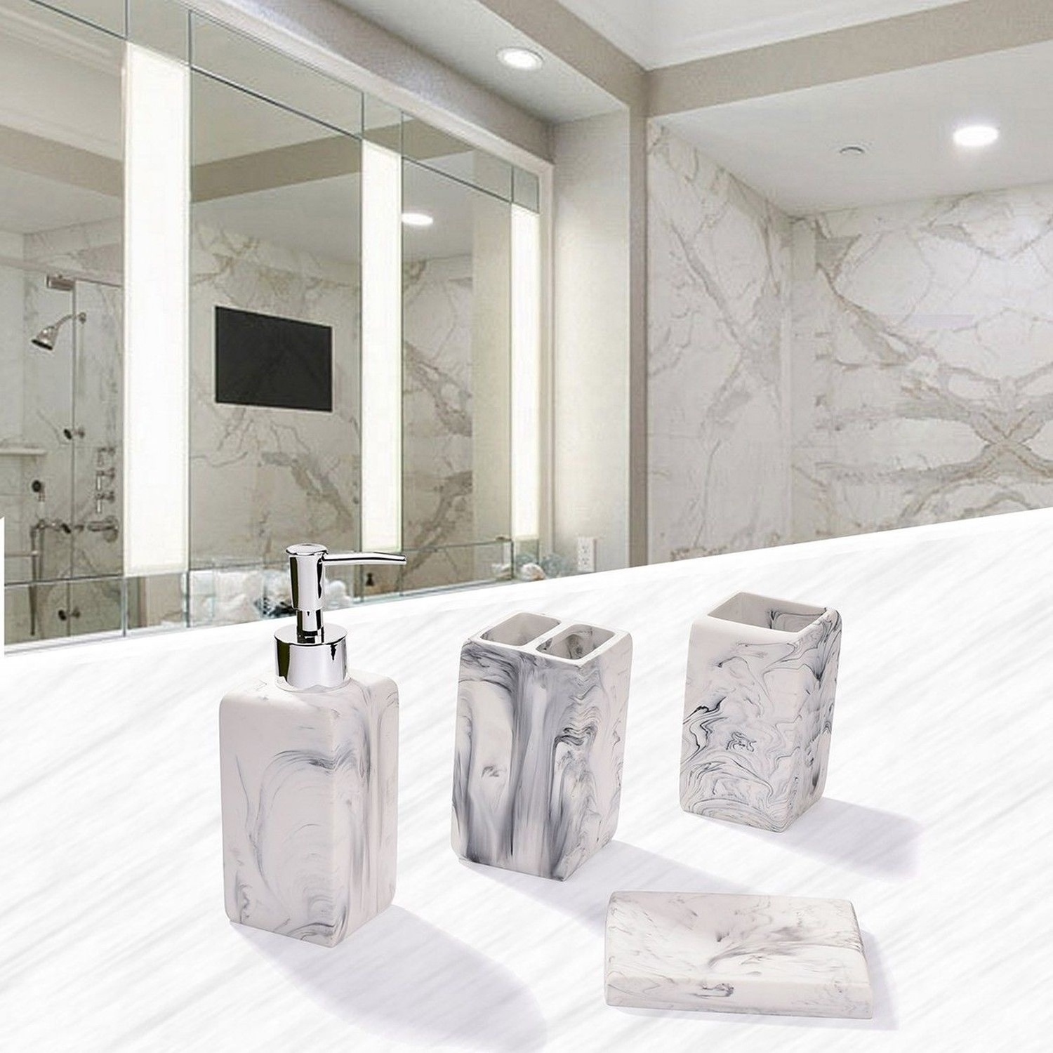 Wholesale High Qualified Chinese Products Marble Effect 4-Piece Hotel Balfour Bathroom Accessories Set for Amazon