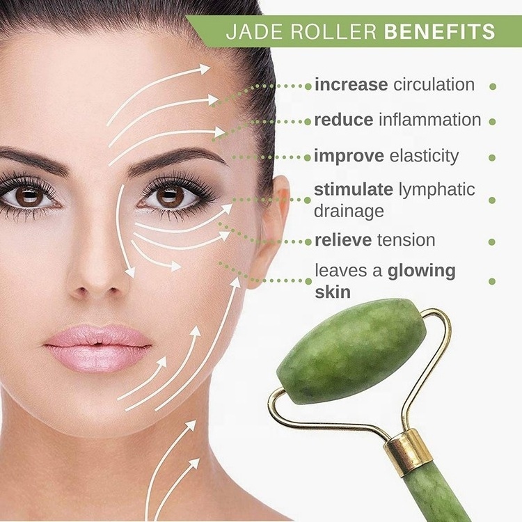 Premium Quality Facial Beauty Tools Massager Natural Crystal Stone Xiuyan Jade Roller with Gua sha Stone for Face Massage Set