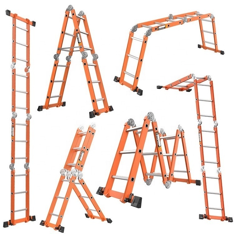 2024 Trending Products New Design Home Engineer Multi Purpose Wide Step Folding Telescopic Extension Aluminum Ladder for Sale