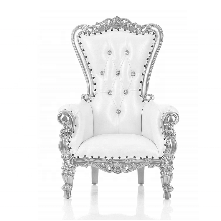 2024 Hot sale China Supplier Premium Luxury Bulk Custom Made Baby Kids Silver White Leather Prince Princess Throne Chairs