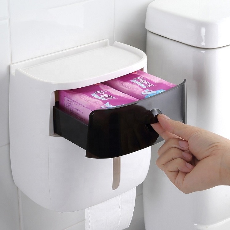 2024 Ecoco Wall Mounted Plastic Tissue Dispenser Kitchen Bathroom Toilet Roll Paper Towel Holder with Tissue Box Shelf and Cover