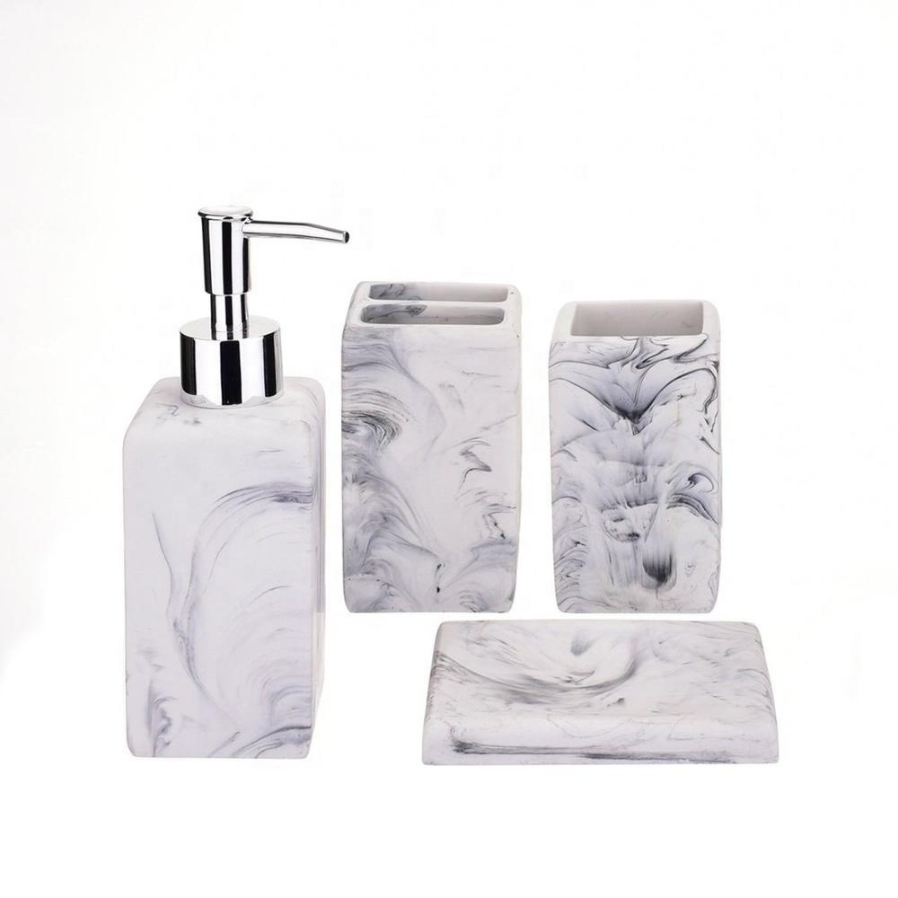 Wholesale High Qualified Chinese Products Marble Effect 4-Piece Hotel Balfour Bathroom Accessories Set for Amazon