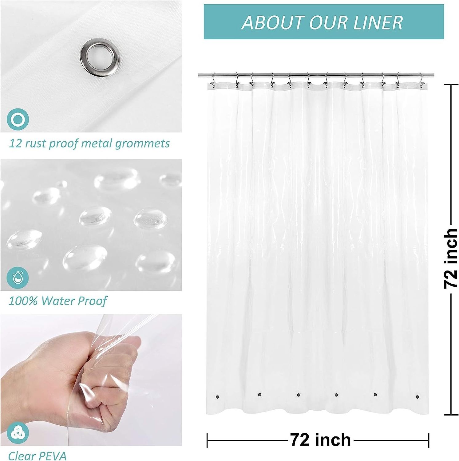 2023 Amazon Best Seller Antibacterial 2.4 to 8 Gauge Clear Eco friendly PEVA Heavy Duty Vinyl Shower Curtain Liner