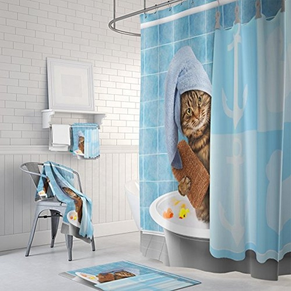 Amazing Unique Design Waterproof Kids Cartoon Funny Yoga Cat Animal Spots Shower Curtains