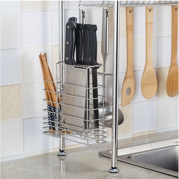 Multifunctional Stainless Steel 2 Tier Kitchen Utensils Dish Drying Drainer Storage Rack Over the Sink with Metal Holder Shelf