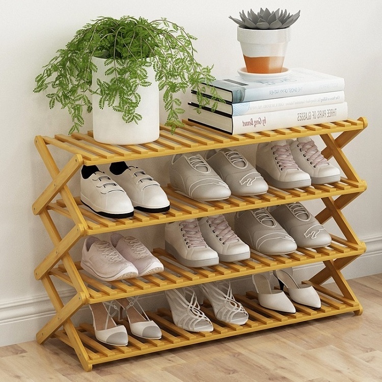 2024 Cheap Wholesale Modern Custom Portable Foldable 10 Tiers 50 Pair Bamboo Wooden Shoe Rack for Home Flower Pots & Planter