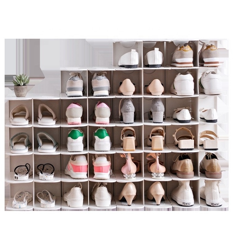 Collapsible Simple Designs Adjustable 6 Tiers Smart Folding White Plastic Joint Shoe Storage Organizer Rack for Outdoor Door