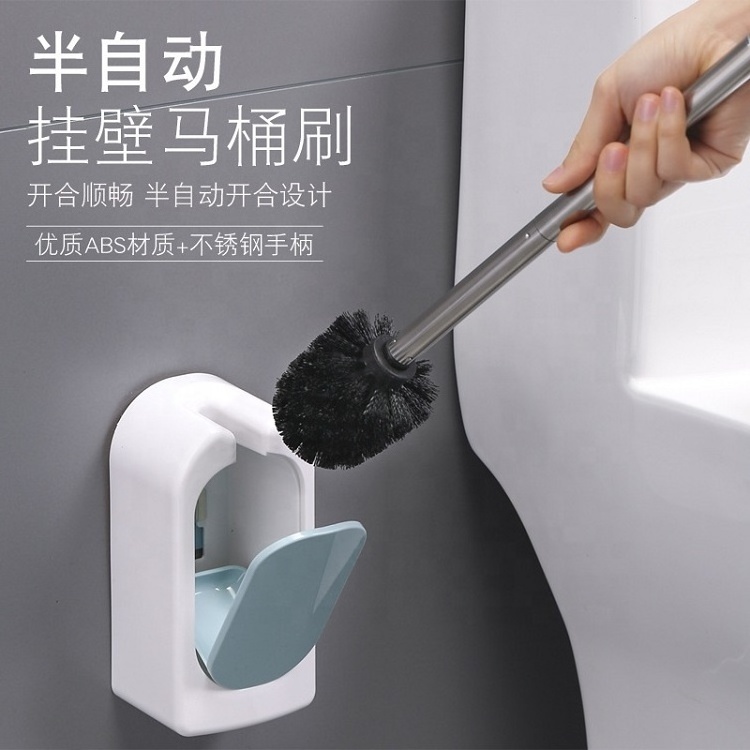 2023 Novelty Wall Mounted Bathroom Stainless Steel Handle Decorative Plastic Toilet Bowl Cleaning Brush with Holder Set