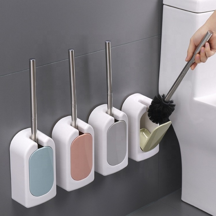 2023 Novelty Wall Mounted Bathroom Stainless Steel Handle Decorative Plastic Toilet Bowl Cleaning Brush with Holder Set