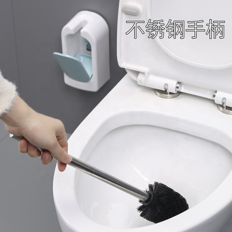 2023 Novelty Wall Mounted Bathroom Stainless Steel Handle Decorative Plastic Toilet Bowl Cleaning Brush with Holder Set